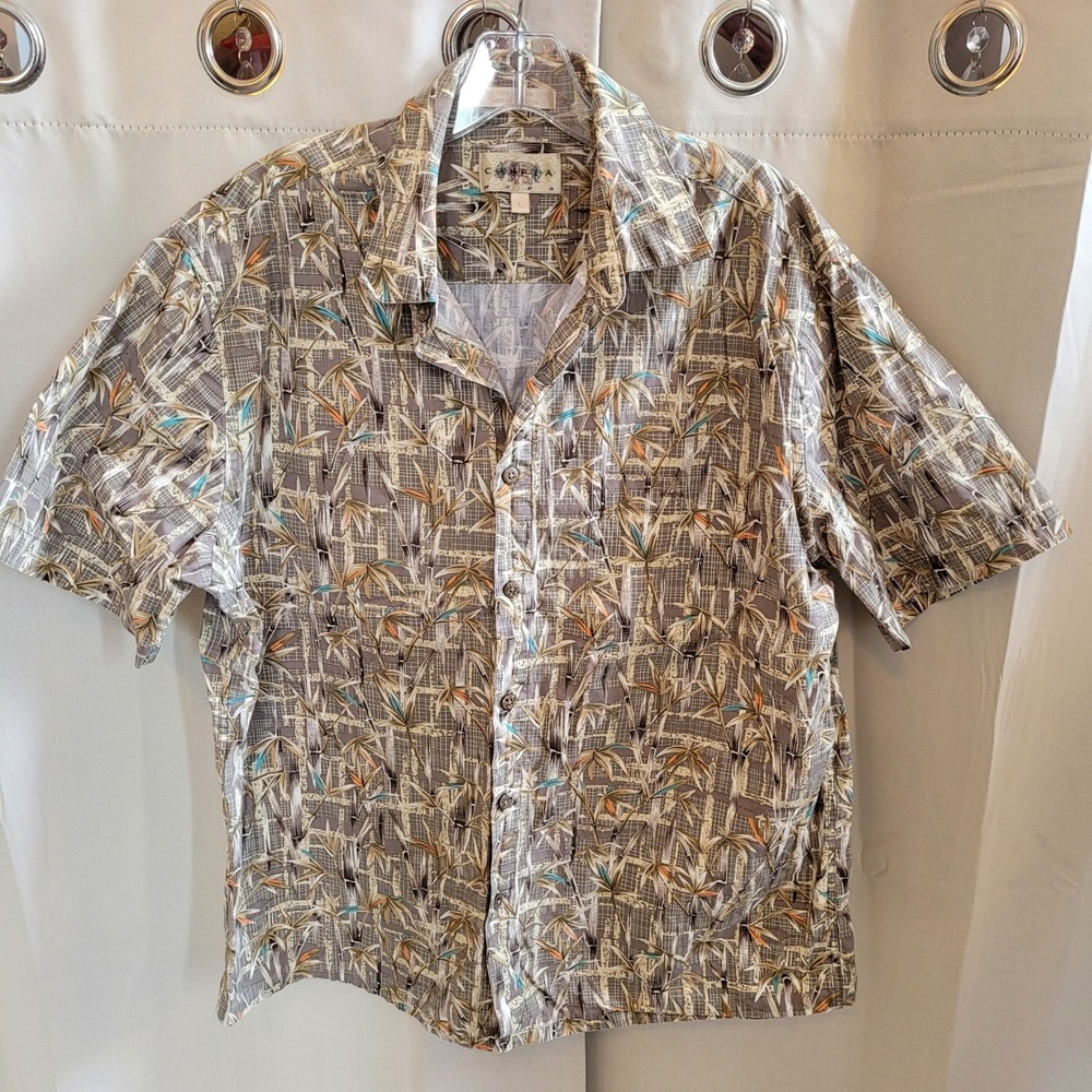 Campia Moda Mens Button Up Large Tropical Bamboo Print Aloha Beach Island 21591